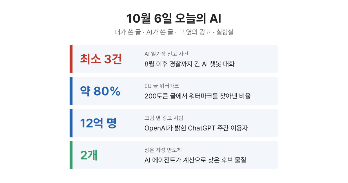 [오늘의 AI] 10월 6일 — ‘AI 일기장’에 쓴 협박 글, 앤트로픽이 경찰에 알렸다